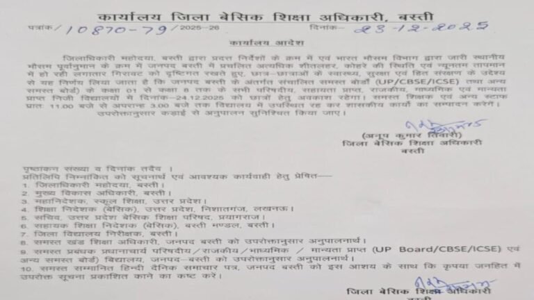 Winter School Holidays: Schools Closed for Students Up to Eighth Grade Due to Severe Cold